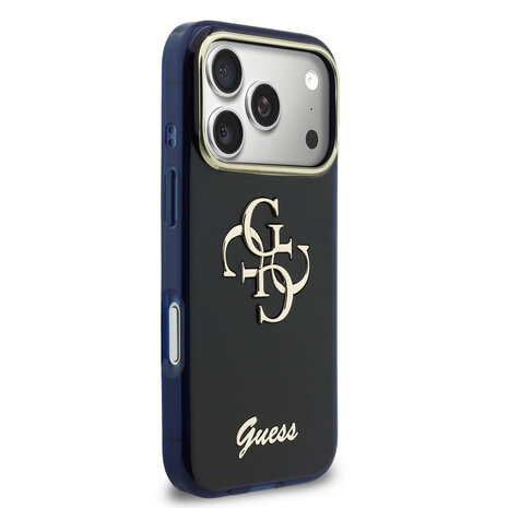 Guess Guess iPhone 17 Pro Max Backcover hoesje - 4G Script Metal Logo - Silver Edge - Navy