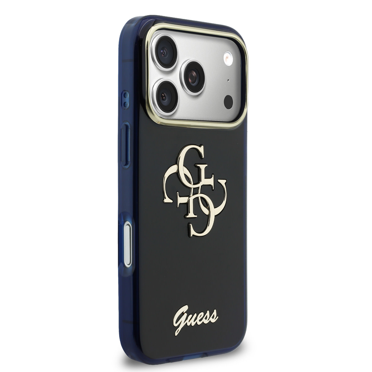 Guess Guess iPhone 17 Pro Max Backcover hoesje - 4G Script Metal Logo - Silver Edge - Navy, foto 4 van 6