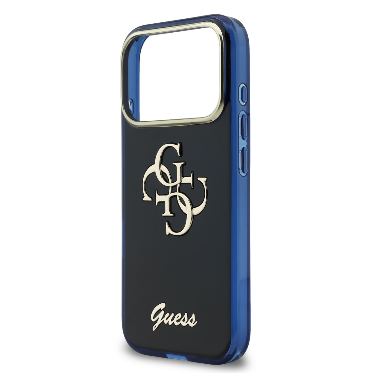 Guess Guess iPhone 17 Pro Max Backcover hoesje - 4G Script Metal Logo - Silver Edge - Navy, foto 5 van 6