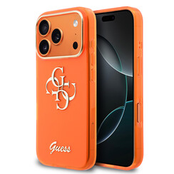 Guess iPhone 17 Pro Max Backcover hoesje - 4G Script Metal Logo - Silver Edge - Oranje