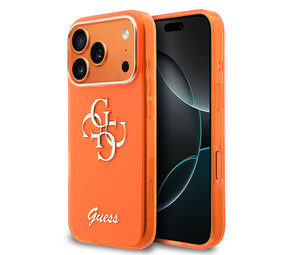 Guess Guess iPhone 17 Pro Max Back cover case - 4G Script Metal Logo - Silver Edge - Orange Guess Guess iPhone 17 Pro Max Back cover case - 4G Script Metal Logo - Silver Edge - Orange