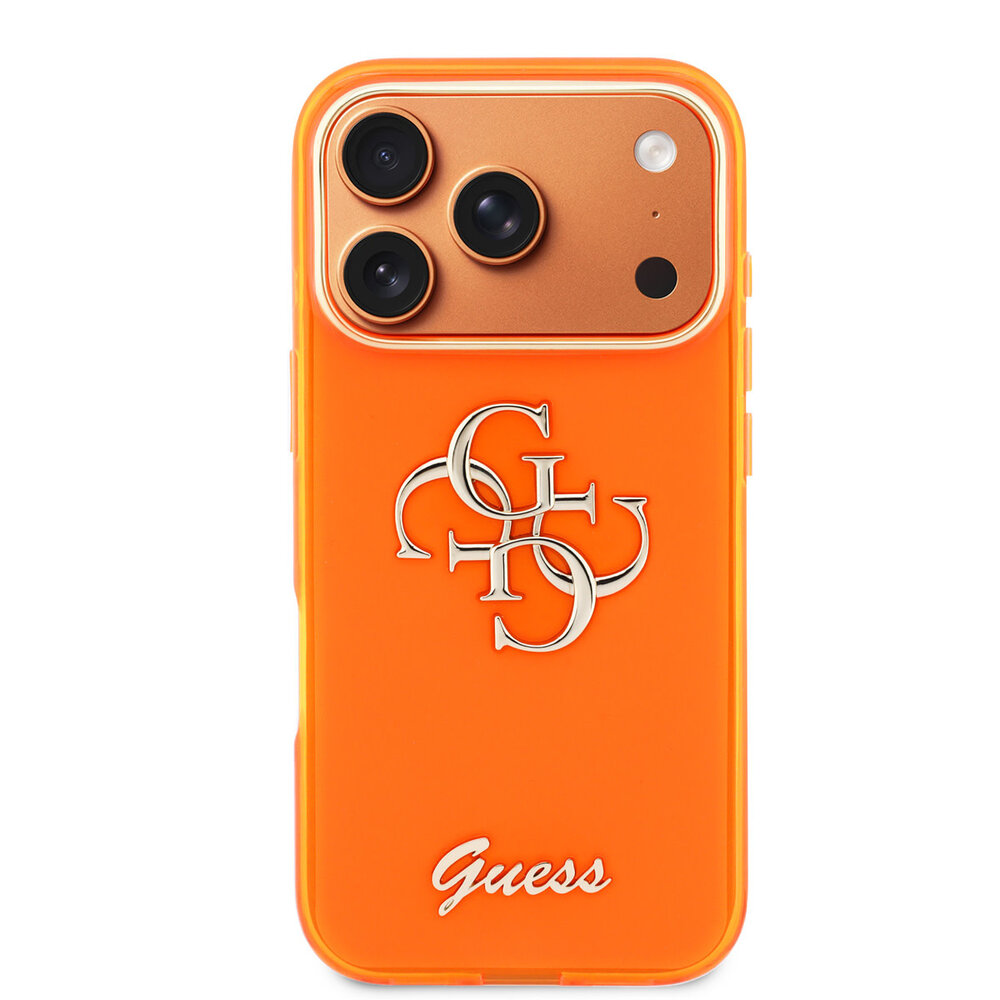Guess Guess iPhone 17 Pro Max Back cover coque - 4G Script Metal Logo - Silver Edge - Orange