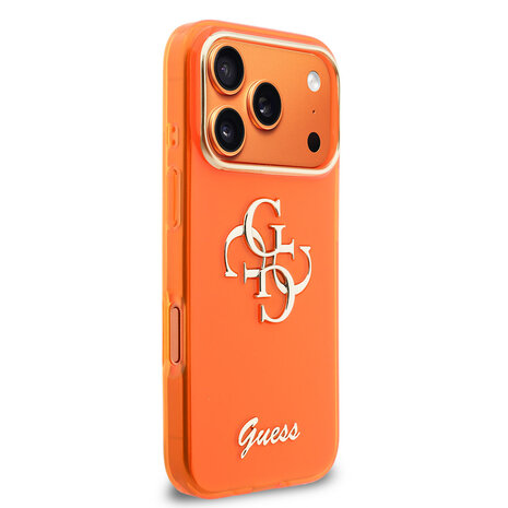 Guess Guess iPhone 17 Pro Max Back cover coque - 4G Script Metal Logo - Silver Edge - Orange