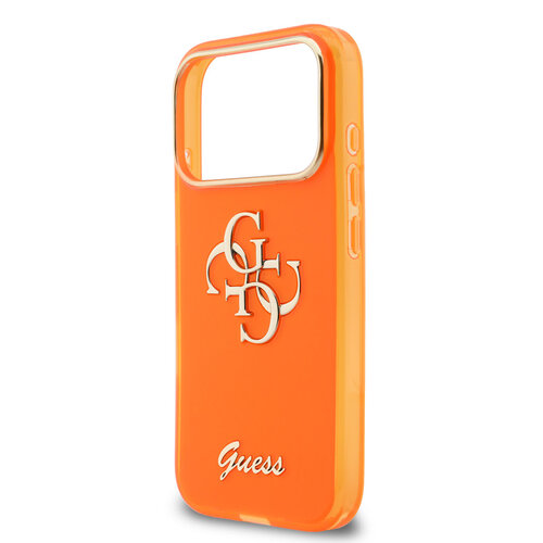 Guess Guess iPhone 17 Pro Max/iPhone 18 Pro Max Coque arrière 4G logo manuscrit métallique Bord argenté - Orange