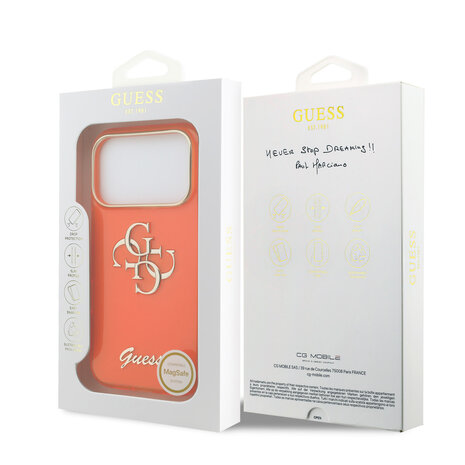Guess Guess iPhone 17 Pro Max Back cover case - 4G Script Metal Logo - Silver Edge - Orange