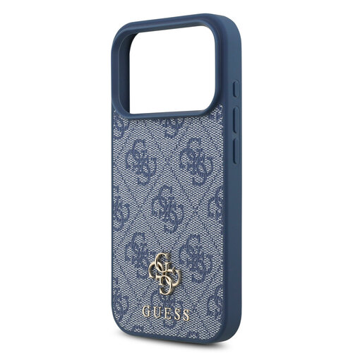 Guess Guess iPhone 17 Pro/iPhone 18 Pro Coque arrière MagSafe Petit motif 4G et logo métallique classique - Bleu