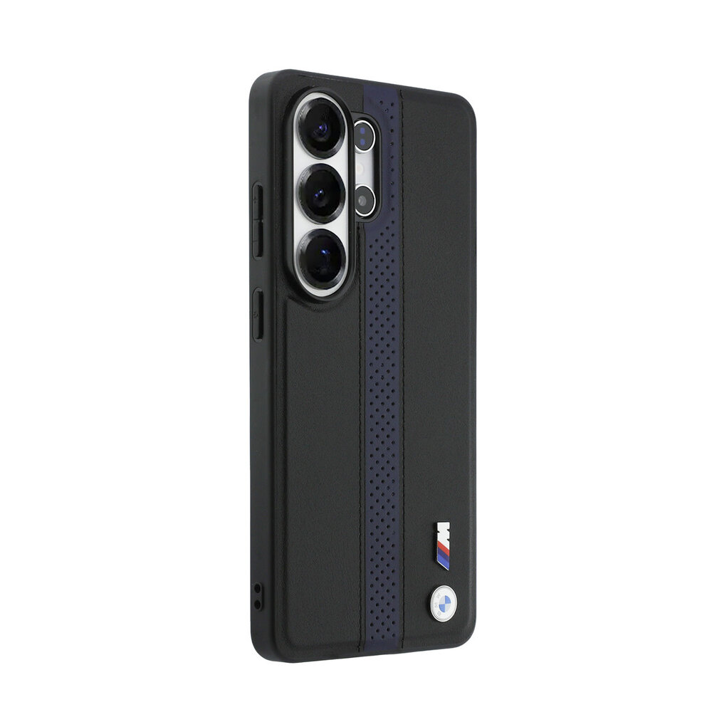 BMW BMW Galaxy S26 Ultra Back cover coque - MagSafe PU Leather - Perforated Blue Stripe - Noir BMW BMW Galaxy S26 Ultra Back cover coque - MagSafe PU Leather - Perforated Blue Stripe - Noir