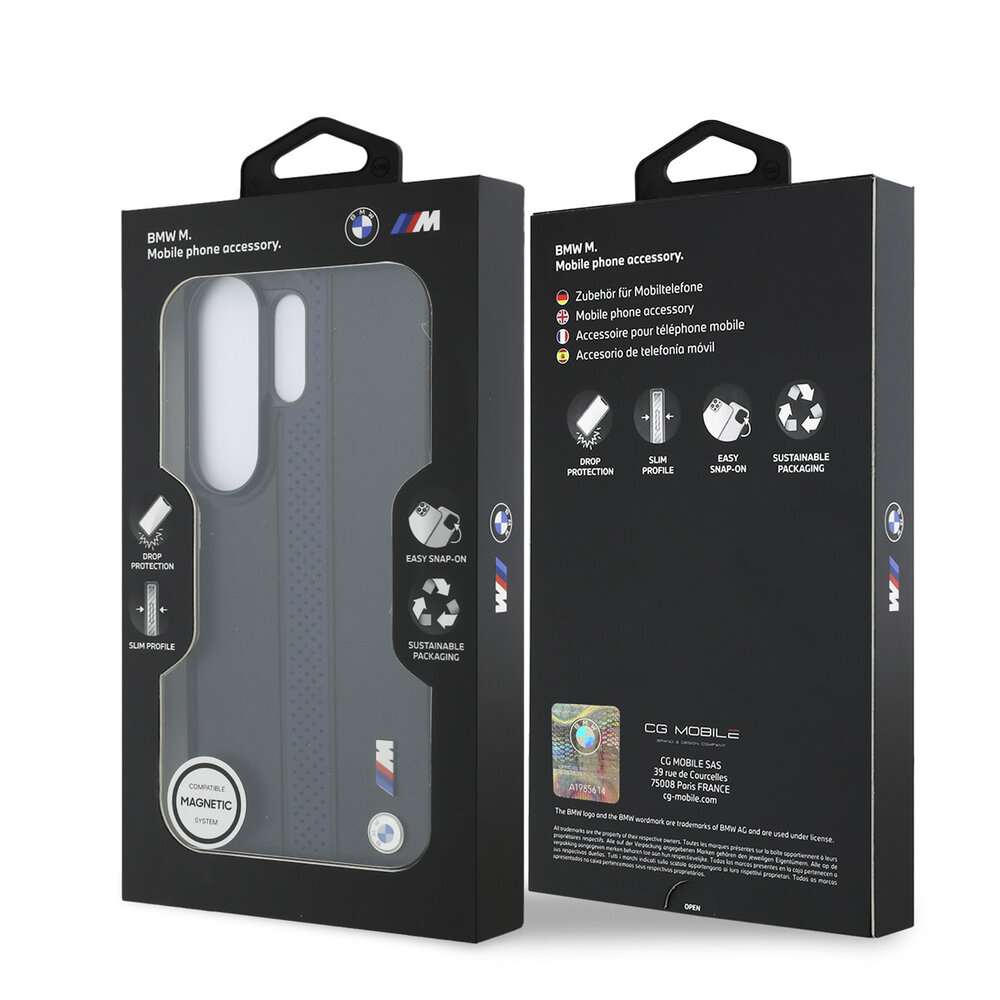 BMW BMW Galaxy S26 Ultra Back cover case - MagSafe PU Leather - Perforated Blue Stripe - Black