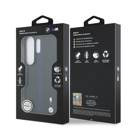 BMW BMW Galaxy S26 Ultra Back cover case - MagSafe PU Leather - Perforated Blue Stripe - Black