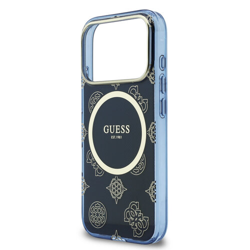 Guess Guess iPhone 17 Pro Max/iPhone 18 Pro Max Handyhülle MagSafe IML geprägtes Pfingstrosenmotiv - Marineblau