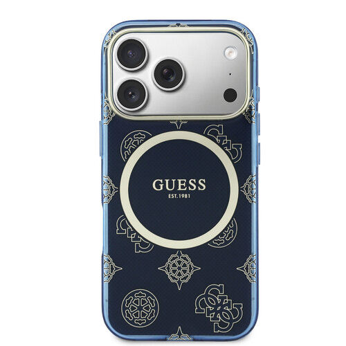 Guess Guess iPhone 17 Pro Max/iPhone 18 Pro Max Handyhülle MagSafe IML geprägtes Pfingstrosenmotiv - Marineblau