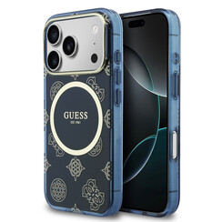 Guess iPhone 17 Pro Max/iPhone 18 Pro Max Handyhülle MagSafe IML geprägtes Pfingstrosenmotiv - Marineblau