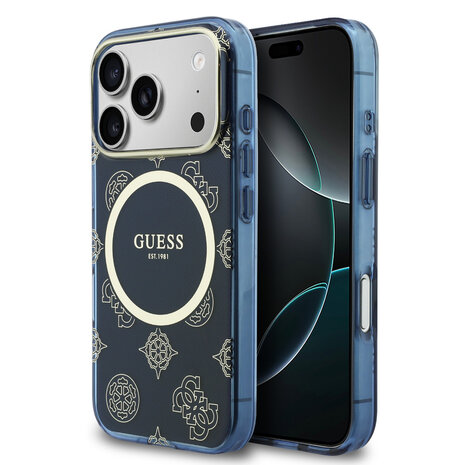 Guess Guess iPhone 17 Pro Max Back cover coque - Magsafe - IML Peony Hot Stamp Design - Navy