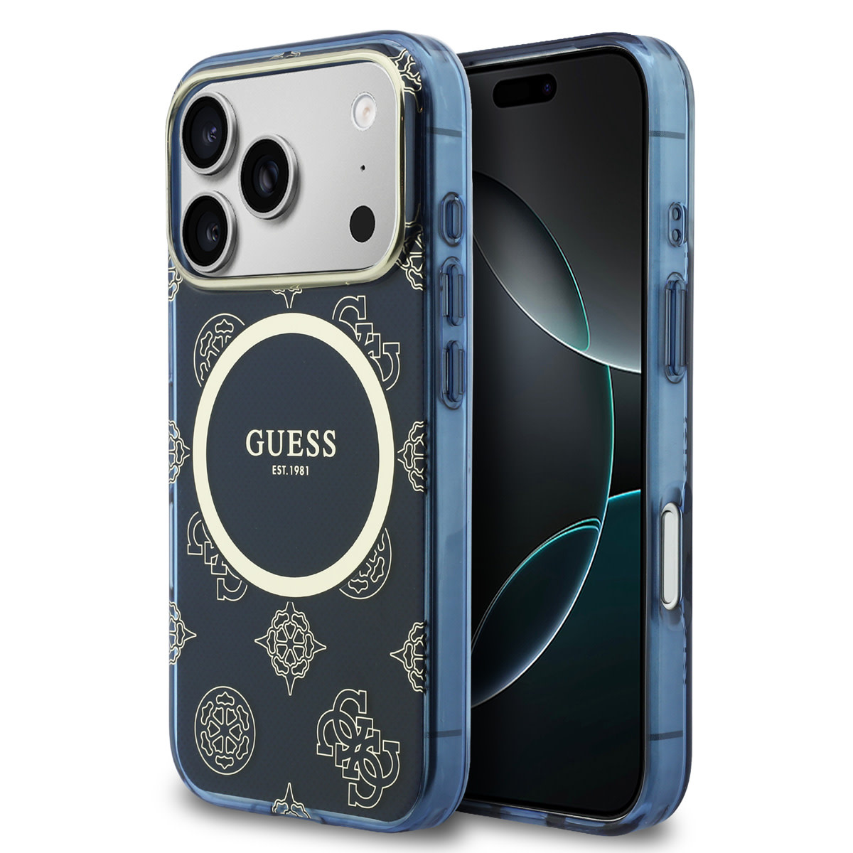 Guess Guess iPhone 17 Pro Max Backcover hoesje - Magsafe - IML Peony Hot Stamp Design - Navy
