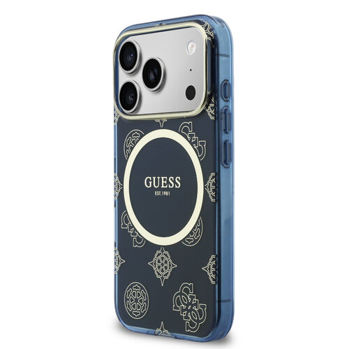Guess Guess iPhone 17 Pro Max/iPhone 18 Pro Max Handyhülle MagSafe IML geprägtes Pfingstrosenmotiv - Marineblau