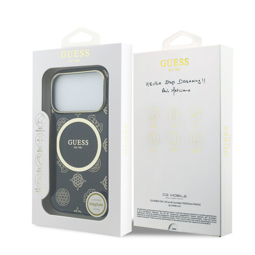 Guess Guess iPhone 17 Pro Max/iPhone 18 Pro Max Coque arrière MagSafe IML motif pivoine estampé à chaud - Bleu marine