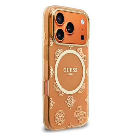 Guess Guess iPhone 17 Pro Max Back-Cover hul - Magsafe - IML Peony Hot Stamp Design - Orange Guess Guess iPhone 17 Pro Max Back-Cover hul - Magsafe - IML Peony Hot Stamp Design - Orange