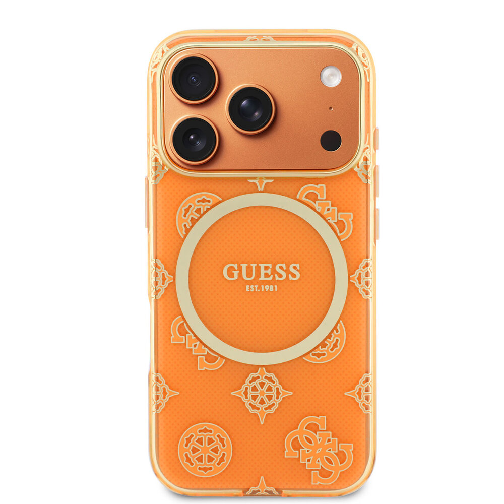 Guess Guess iPhone 17 Pro Max Back cover case - Magsafe - IML Peony Hot Stamp Design - Orange Guess Guess iPhone 17 Pro Max Back cover case - Magsafe - IML Peony Hot Stamp Design - Orange
