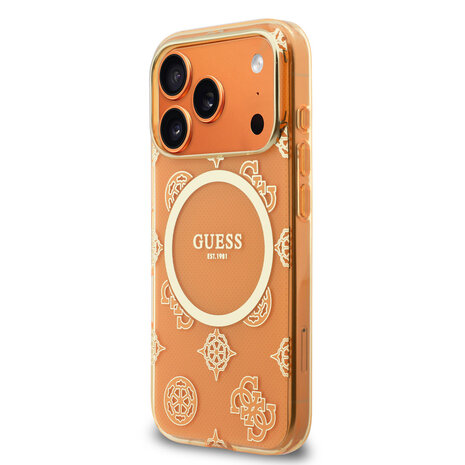 Guess Guess iPhone 17 Pro Max Backcover hoesje - Magsafe - IML Peony Hot Stamp Design - Oranje