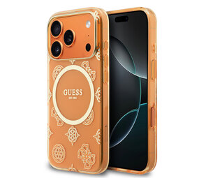 Guess Guess iPhone 17 Pro Max Backcover hoesje - Magsafe - IML Peony Hot Stamp Design - Oranje Guess Guess iPhone 17 Pro Max Backcover hoesje - Magsafe - IML Peony Hot Stamp Design - Oranje