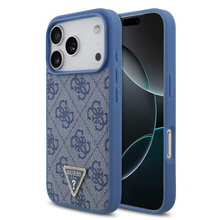 Guess iPhone 17 Pro/iPhone 18 Pro Coque arrière MagSafe cordon bandoulière 4G logo triangulaire - Bleu