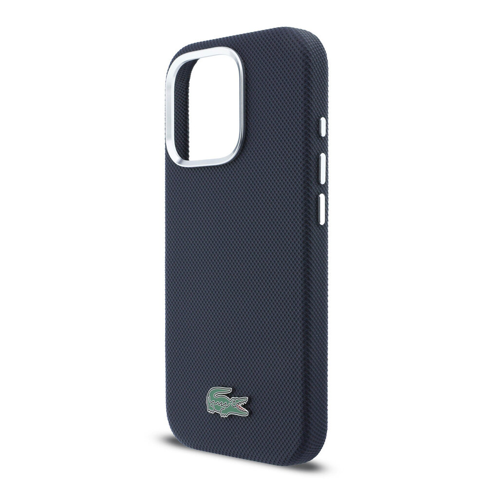 Lacoste Lacoste iPhone 16 Pro Back cover coque - Navy - MagSafe - Metal Edges - Iconic Petit Pique Logo Lacoste Lacoste iPhone 16 Pro Back cover coque - Navy - MagSafe - Metal Edges - Iconic Petit Pique Logo