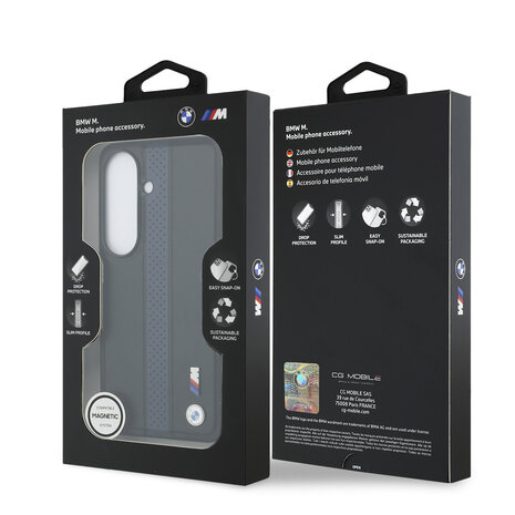 BMW BMW Galaxy S26 Back cover coque - MagSafe PU Leather - Perforated Blue Stripe - Noir