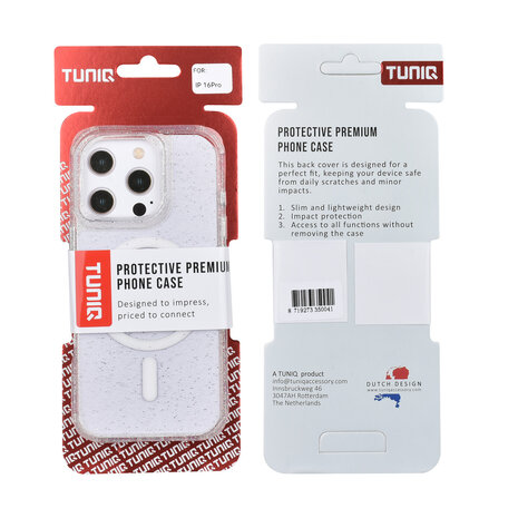 TUNIQ TUNIQ iPhone 16 Pro Backcover hoesje - Magsafe - Glitter - Hanger - Transparant