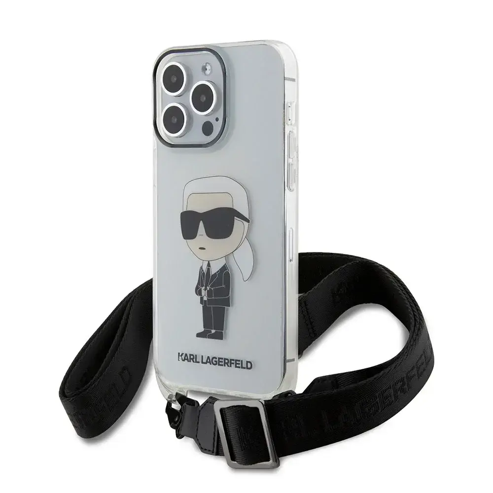 Karl Lagerfeld Karl Lagerfeld iPhone 15 Backcover hoesje IML IKONIK CROSSBODY - Transparant