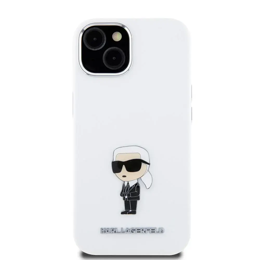 Karl Lagerfeld Karl Lagerfeld iPhone 15 Plus & 14 Plus Backcover hoesje Ikonik metal pin - Wit