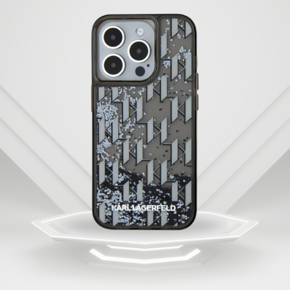 Karl Lagerfeld Karl Lagerfeld iPhone 15 Pro Max Backcover hoesje Liquid glitter - monogram gradient - Zwart Karl Lagerfeld Karl Lagerfeld iPhone 15 Pro Max Backcover hoesje Liquid glitter - monogram gradient - Zwart