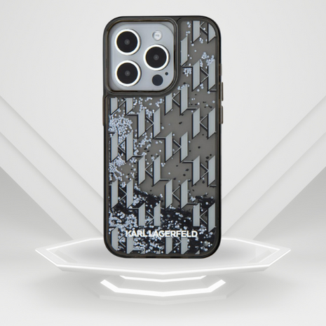 Karl Lagerfeld Karl Lagerfeld iPhone 15 Pro Max Backcover hoesje Liquid glitter - monogram gradient - Zwart Karl Lagerfeld Karl Lagerfeld iPhone 15 Pro Max Backcover hoesje Liquid glitter - monogram gradient - Zwart