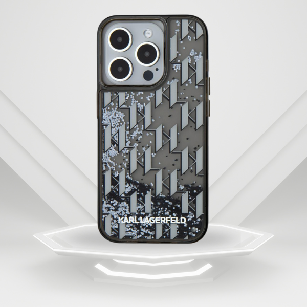 Karl Lagerfeld Karl Lagerfeld iPhone 15 Pro Max Backcover hoesje Liquid glitter - monogram gradient - Zwart, foto 4 van 4
