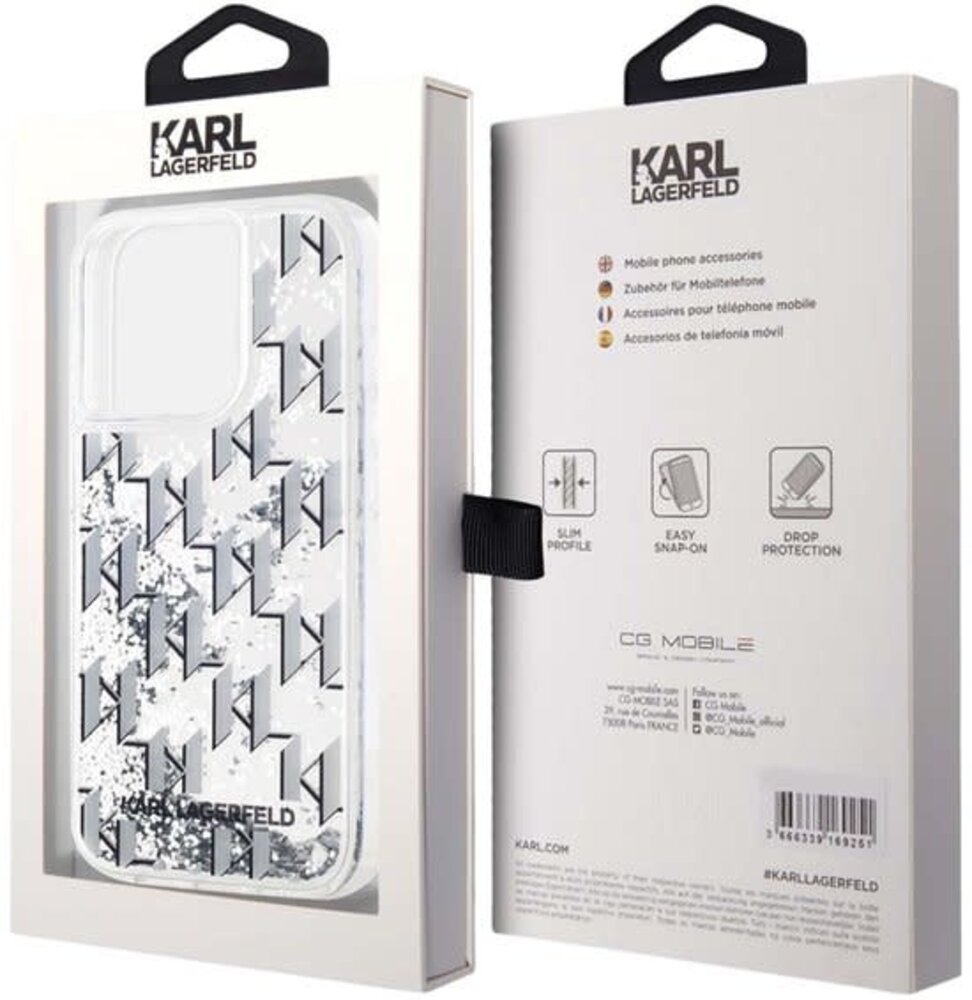 Karl Lagerfeld Karl Lagerfeld iPhone 15 Pro Max Backcover hoesje Liquid glitter - monogram gradient - Wit