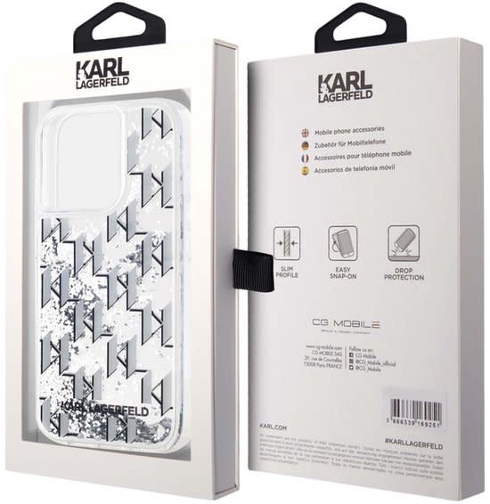 Karl Lagerfeld Karl Lagerfeld iPhone 15 Pro Max Backcover hoesje Liquid glitter - monogram gradient - Wit, foto 2 van 4