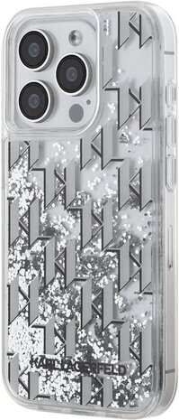 Karl Lagerfeld Karl Lagerfeld iPhone 15 Pro Max Backcover hoesje Liquid glitter - monogram gradient - Wit