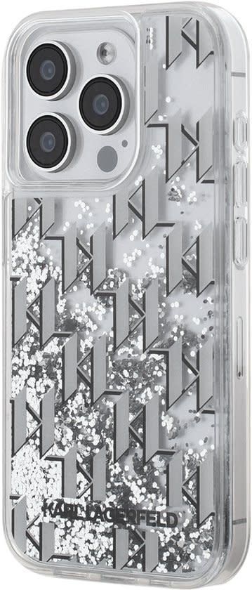 Karl Lagerfeld Karl Lagerfeld iPhone 15 Pro Max Backcover hoesje Liquid glitter - monogram gradient - Wit, foto 3 van 4