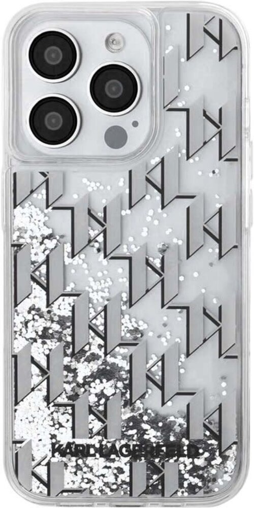 Karl Lagerfeld Karl Lagerfeld iPhone 15 Pro Max Backcover hoesje Liquid glitter - monogram gradient - Wit