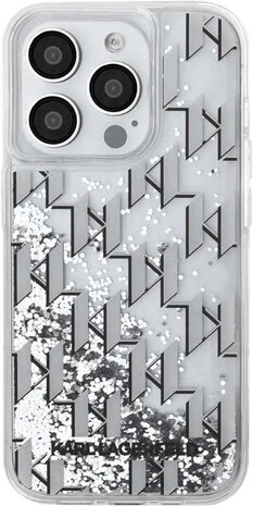 Karl Lagerfeld Karl Lagerfeld iPhone 15 Pro Max Backcover hoesje Liquid glitter - monogram gradient - Wit