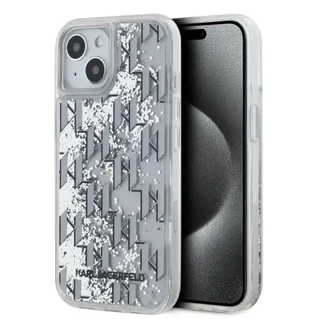 Karl Lagerfeld Karl Lagerfeld iPhone 15 Back cover case - Liquid glitter - monogram gradient - White