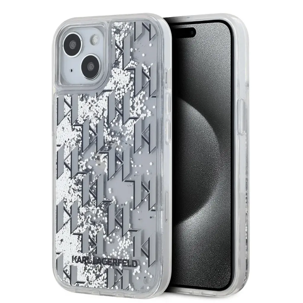 Karl Lagerfeld Karl Lagerfeld iPhone 15 Backcover hoesje Liquid glitter - monogram gradient - Wit, foto 2 van 2