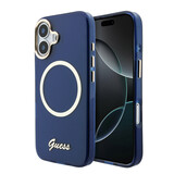 Guess Guess iPhone 17 Back cover coque - Magsafe - Metal Logo - Gold Edge - Bleu