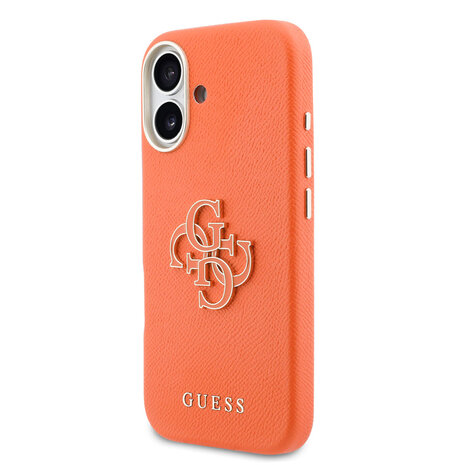 Guess Guess iPhone 17 Back cover coque - MagSafe - Saffiano Leather - 4G Resin Logo - Orange Guess Guess iPhone 17 Back cover coque - MagSafe - Saffiano Leather - 4G Resin Logo - Orange