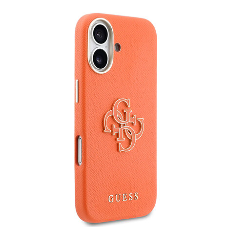 Guess Guess iPhone 17 Back cover case - MagSafe - Saffiano Leather - 4G Resin Logo - Orange Guess Guess iPhone 17 Back cover case - MagSafe - Saffiano Leather - 4G Resin Logo - Orange