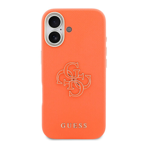 Guess Guess iPhone 17 Back cover coque - MagSafe - Saffiano Leather - 4G Resin Logo - Orange Guess Guess iPhone 17 Back cover coque - MagSafe - Saffiano Leather - 4G Resin Logo - Orange