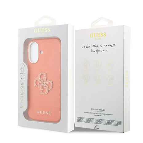 Guess Guess iPhone 17 Back-Cover hul - MagSafe - Saffiano Leather - 4G Resin Logo - Orange Guess Guess iPhone 17 Back-Cover hul - MagSafe - Saffiano Leather - 4G Resin Logo - Orange