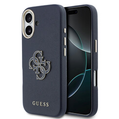 Guess iPhone 17 Back-Cover hul - MagSafe - Saffiano Leather - 4G Resin Logo - Blau