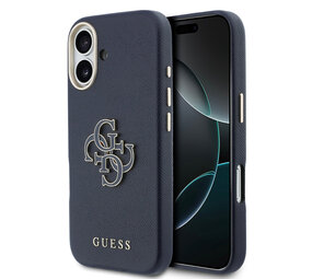Guess Guess iPhone 17 Back cover case - MagSafe - Saffiano Leather - 4G Resin Logo - Blue Guess Guess iPhone 17 Back cover case - MagSafe - Saffiano Leather - 4G Resin Logo - Blue