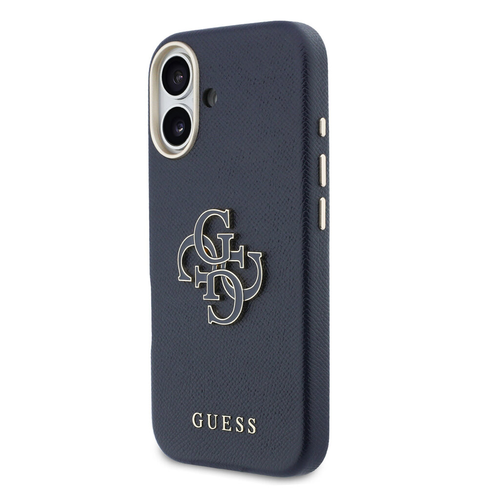 Guess Guess iPhone 17 Back cover coque - MagSafe - Saffiano Leather - 4G Resin Logo - Bleu