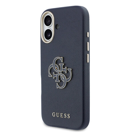 Guess Guess iPhone 17 Back-Cover hul - MagSafe - Saffiano Leather - 4G Resin Logo - Blau Guess Guess iPhone 17 Back-Cover hul - MagSafe - Saffiano Leather - 4G Resin Logo - Blau